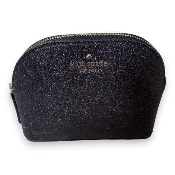 Kate Spade Lola Glitter Small Dome Cosmetic Case/Makeup Bag Black Gold NWOT - Picture 2 of 5
